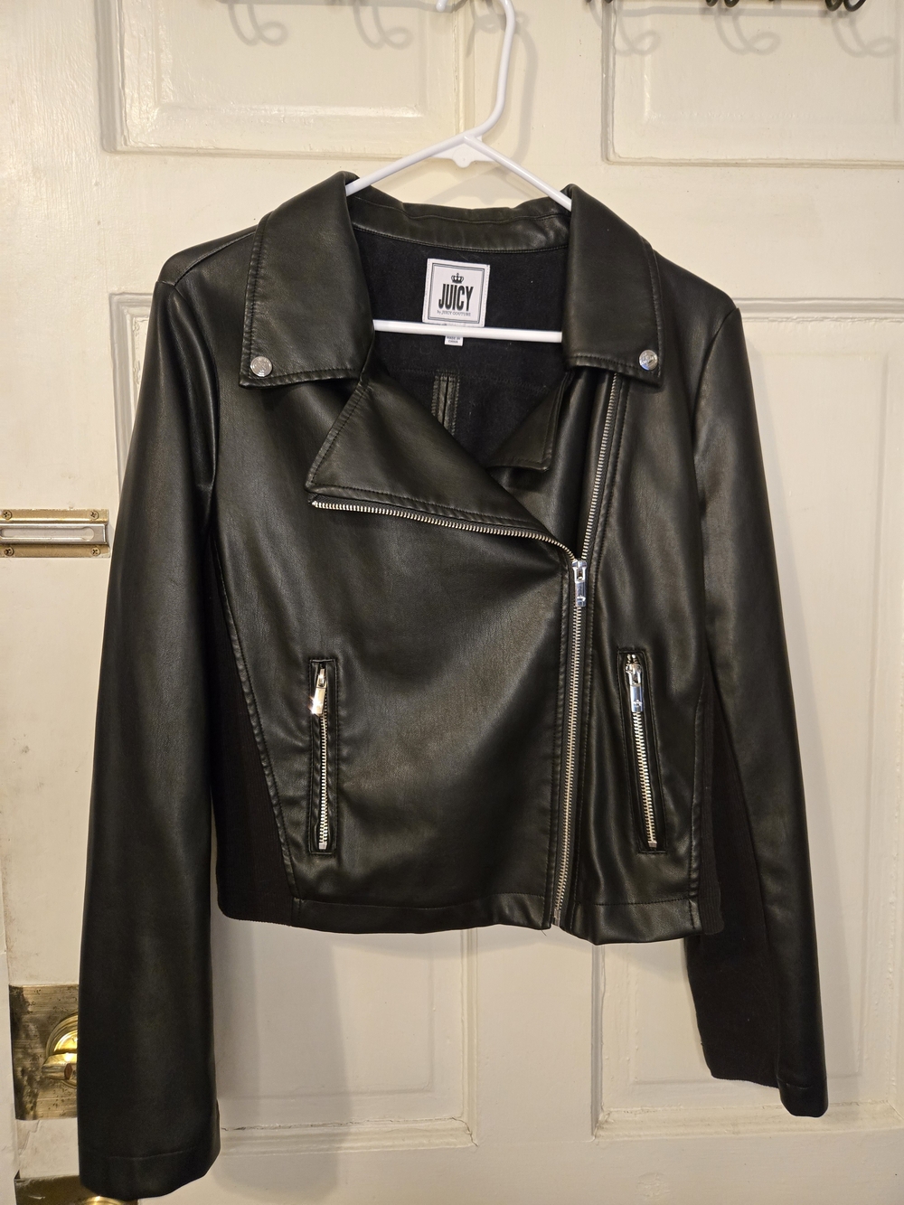 Juicy Couture Black Faux Leather Asymmetrical Moto Jacket